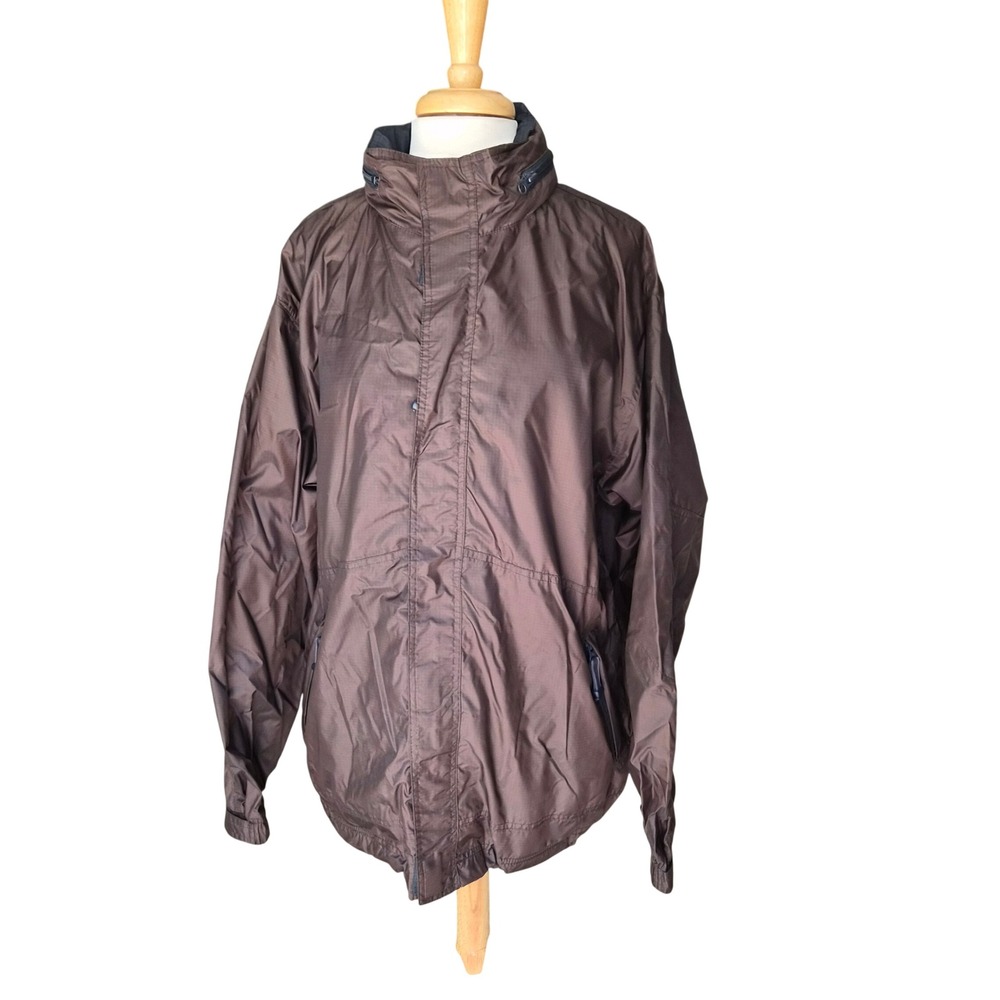 Gap Vintage Mens Large Brown Ripstop Nylon Windbreaker Packable Hood Jacket